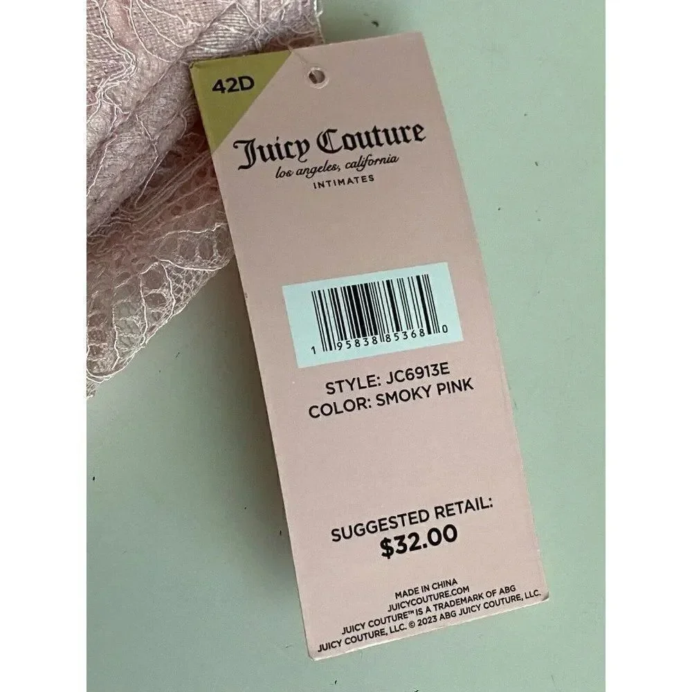 Juicy Couture Sexy T-Shirt Bra Glam Lace Sz 42D Smoky Pink Underwire JC6913E NEW